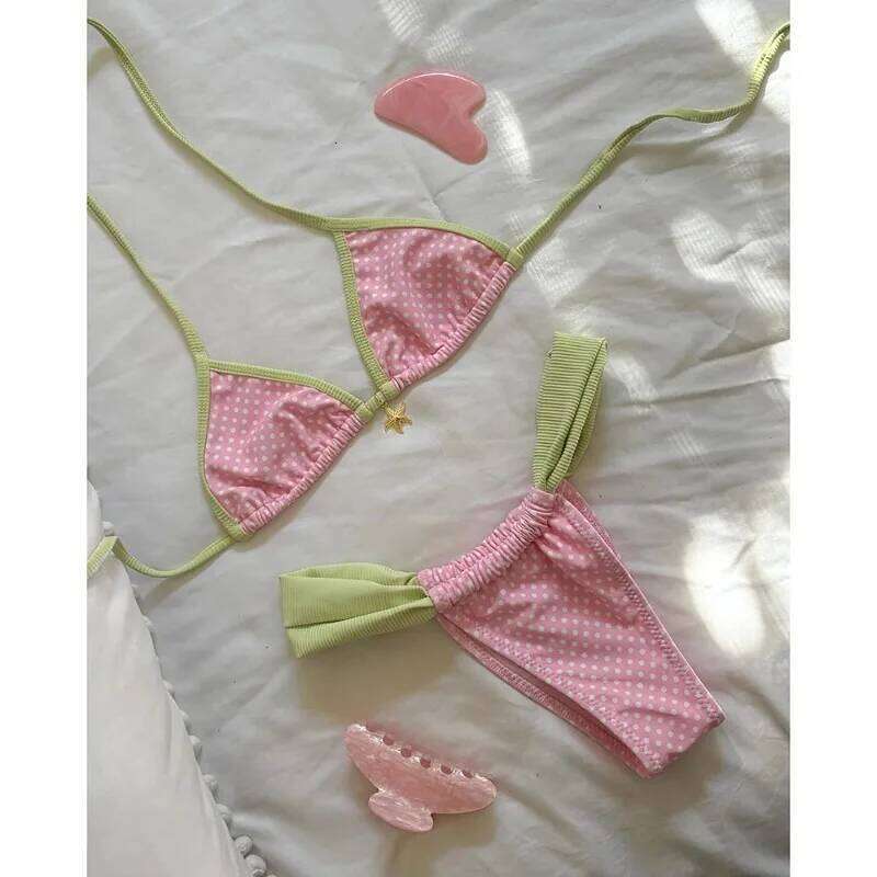 Bikinis Women Swimsuit Vintage Contrast Print Patchwork Design Sense Push Up Bikini Set Bathing Suit Swimming Beachwear 2 Piece Z260301