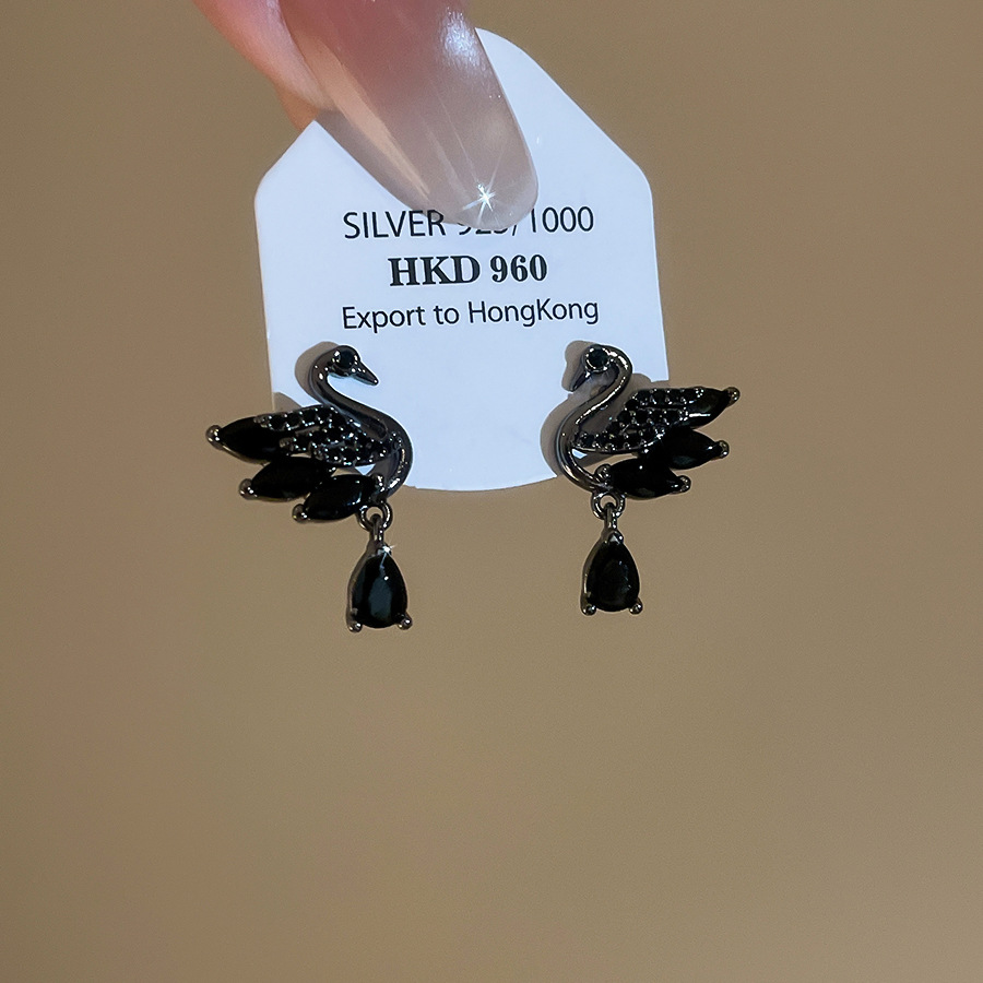 Zircon swan water drop pendant niche high-end earrings, exquisite, sweet, elegant, and stylish women's earrings - view 5