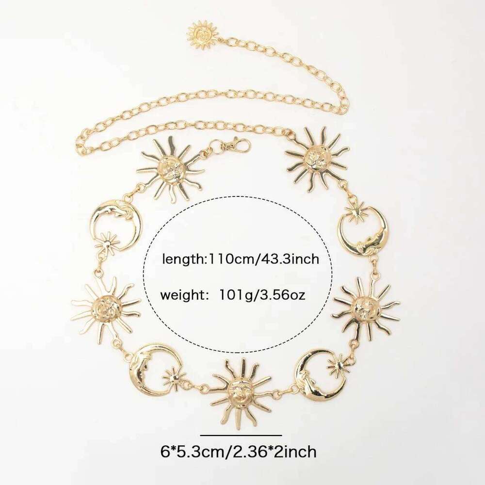 European American Metal Sunflower Punk Hip Hop Hot Girl Belt Retro Fashion Cross Border Moon Waist Chain Jewelry H260228