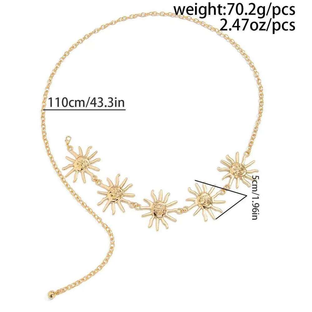 Salircon Boho Sunflower Adjustable Waist Belly Chain Women 2025 Summer Beach Vintage Sexy Bikini Gold Color Pendant Jewelry Gift H260228
