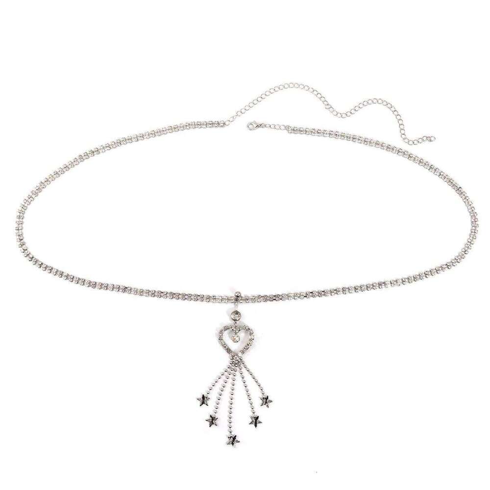 Star Rhinestone Crystal Waist Chains Heart Pendant Summer Beach Body Festival Belt Belly Jewelry H260228