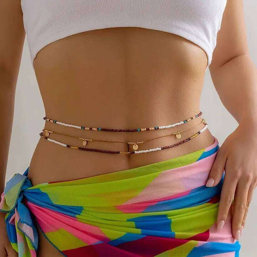 Ingemark 3Pcs/Set Bohemian Coloful Rice Bead Waist for Women Sexy Bikini Multilayer Thin Chain Beach Body New Jewelry H260228