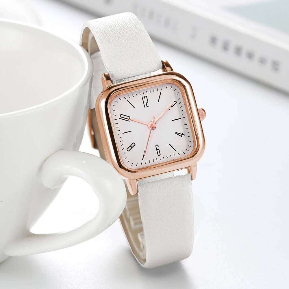2PCS/Set Fashion Square Women es Casual Leather Strap Quartz Rhinestone Set H260228