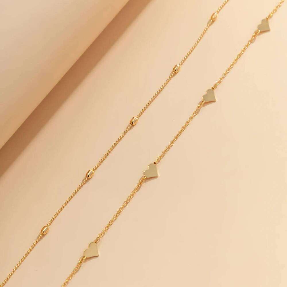 IngeSight.Z 2pcs/set Sexy Heart Copper Beads Belly Waist Women Punk Gold Color Metal Link Chain Body Jewelry H260228