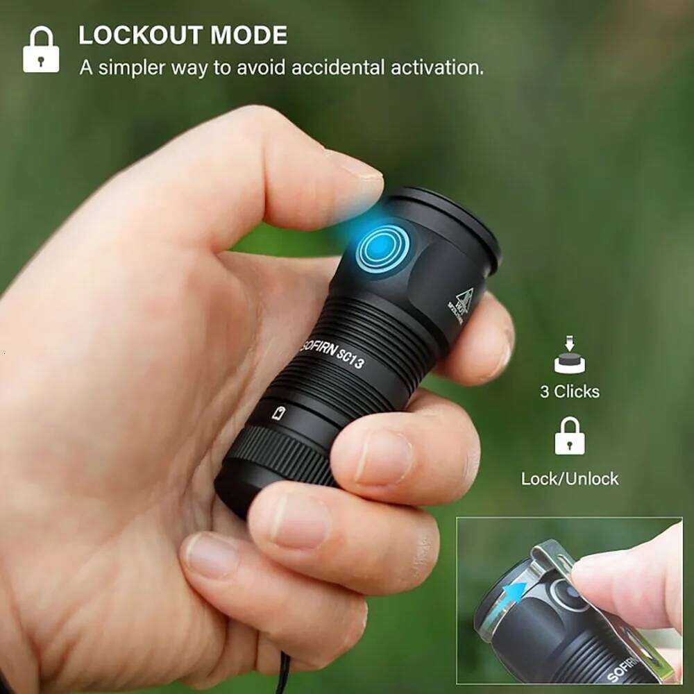 Sofirn Mini SC13 SST40 LED 1300lm Tactical 18350 Rechargeable Flashlight 6000K Keychain Light with Magnetic Z260301