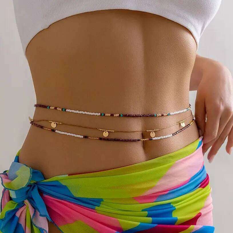 Ingemark 3Pcs/Set Bohemian Coloful Rice Bead Waist for Women Sexy Bikini Multilayer Thin Chain Beach Body New Jewelry H260228