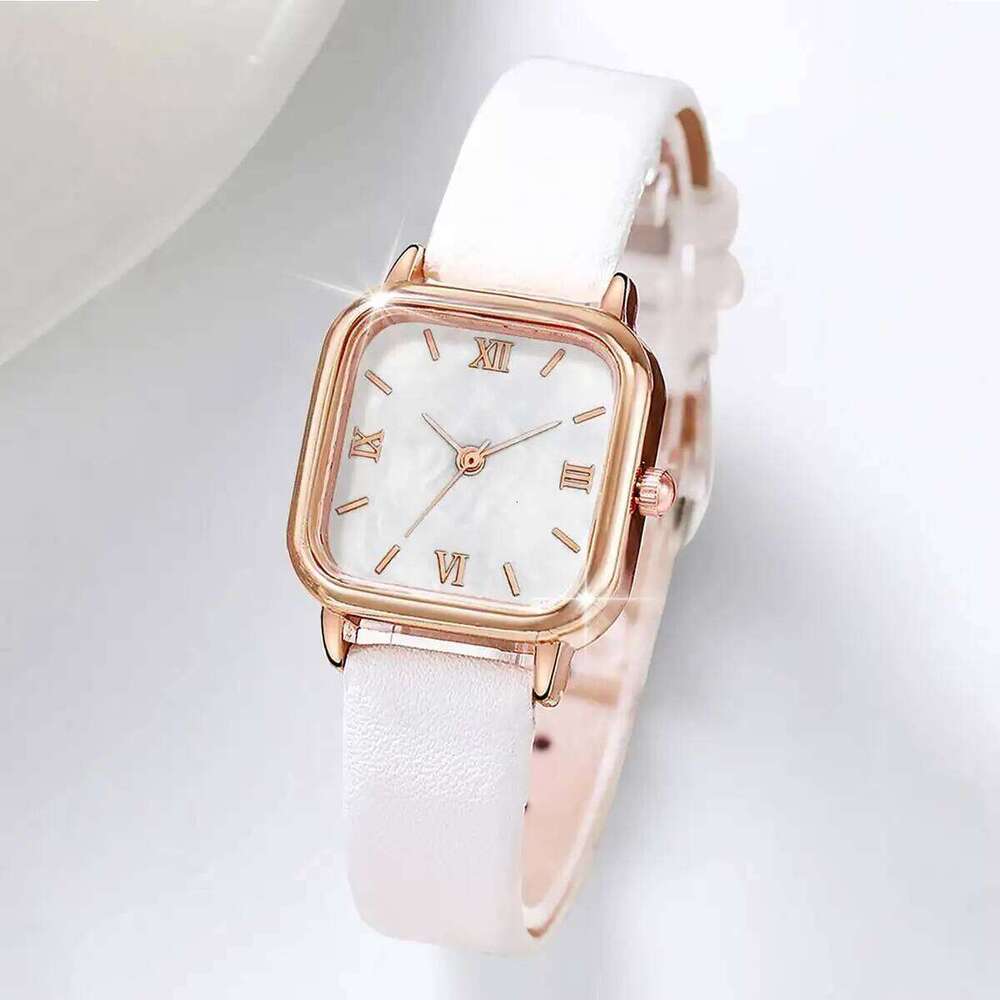 2PCS/Set Fashion Square Women es Casual Leather Strap Quartz Wrist Pearls Butterfly Set Reloj Mujer H260228