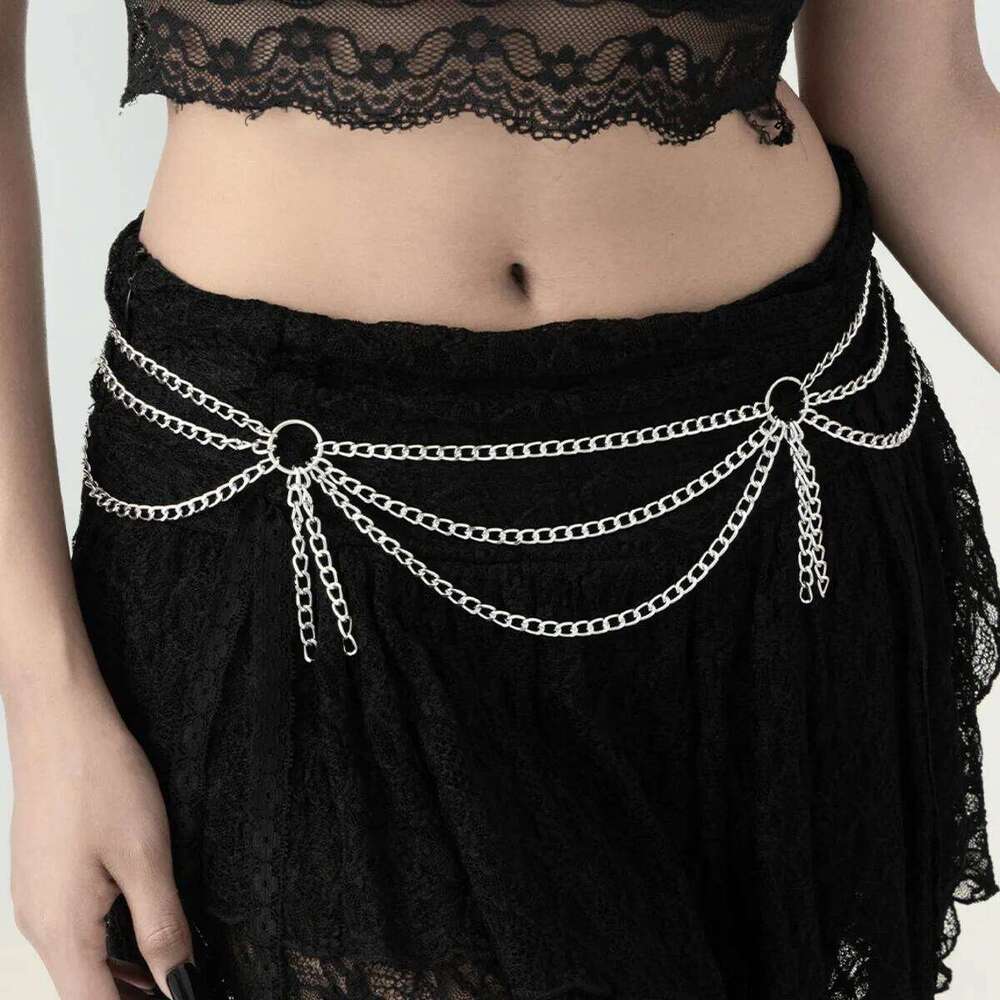 SHIXIN Punk Multilayer Metal Waist Belly Chain for Women Goth Silver Color Tassel Belt Waistband Halloween Jewelry New H260228