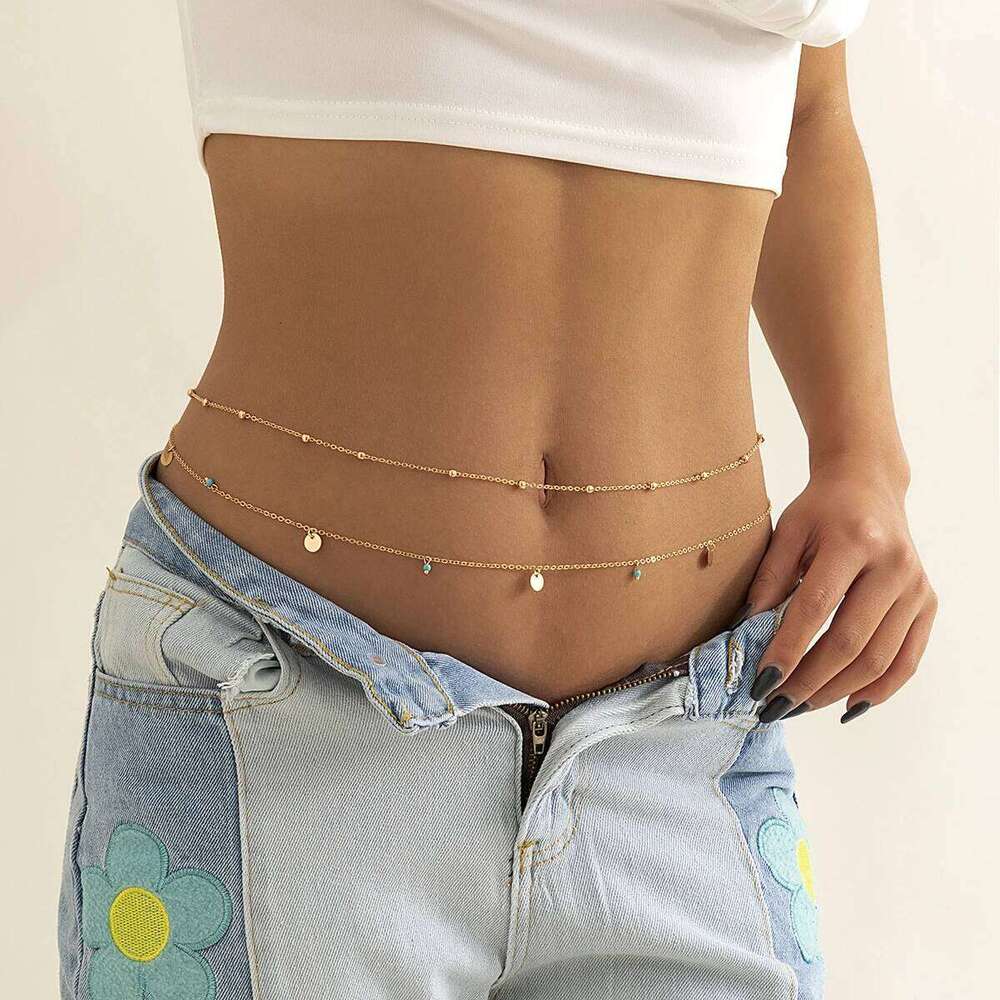 Ingemark 2Pcs/Set Boho Minimalism Waist Beads Chain for Women Summer Bikinis Vintage Geometric Sequins Belly Belt Body Jewelry H260228