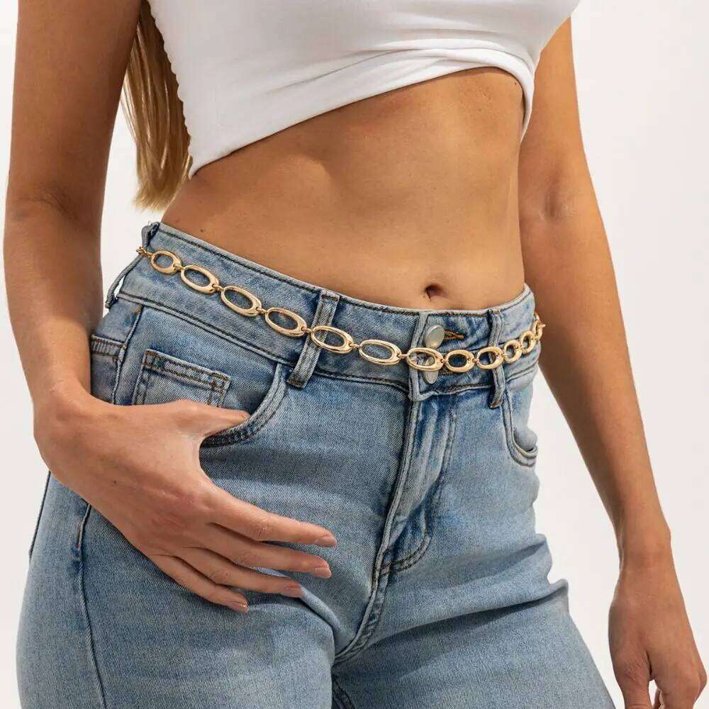 Hollow Out Metal Circular Ring Waist Minimalist Adjustable Bohemian All-match Body Jewelry Oval Belly Chain H260228