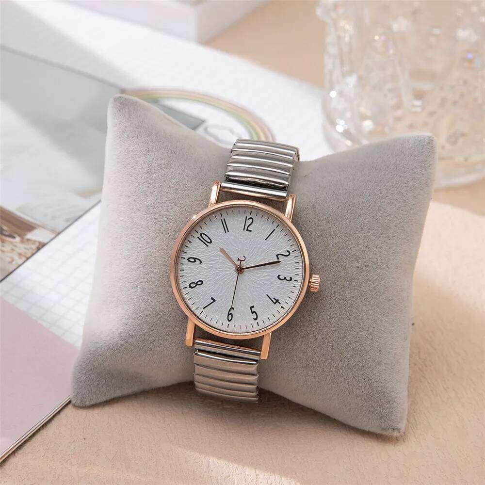 Women's Fashion Simple Digital Design Quartz Casual Stainless Steel Stretch Buckleless Strap Ladies Clock Dress es H260228
