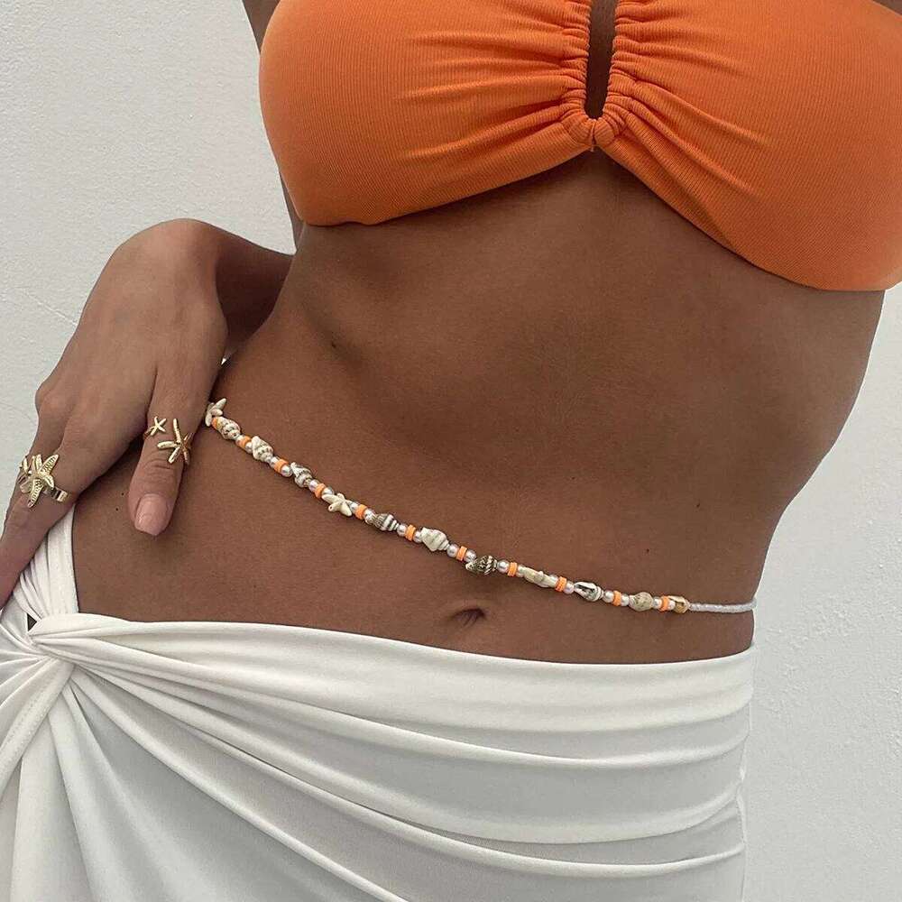 Fashion Pearl Starfish Conch Waist for Women Girls Sexy Acrylic Rice Beaded Body Chain Bikini Beach Jewelry Accessories H260228