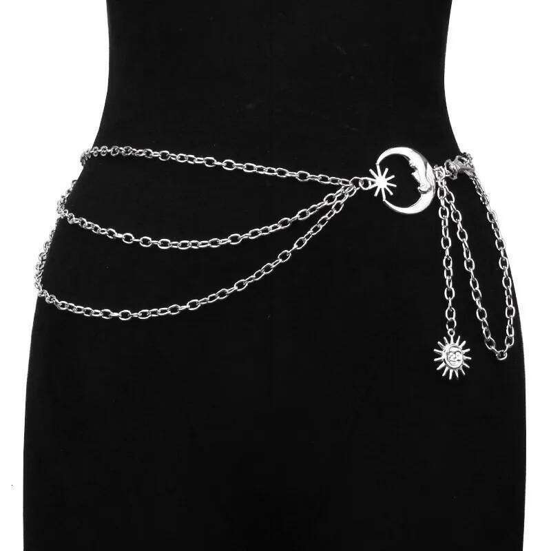 Fashion Sun Moon Layered Waist Chain - Punk Style Adjustable Belly Belt for Women Gothic Hip Harness Pants Decorative Accessory H260228