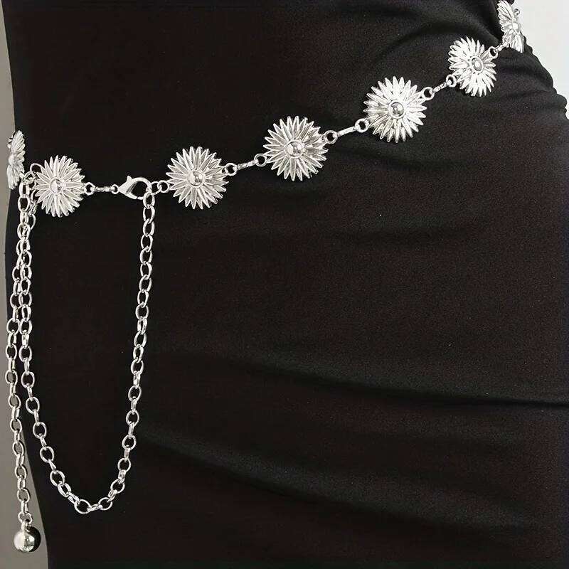 Boho Hollow Out Daisy Flower Belts Metal Waist Chain Vintage Adjustable Body Jewelry Dress Waistband for Women Girls H260228