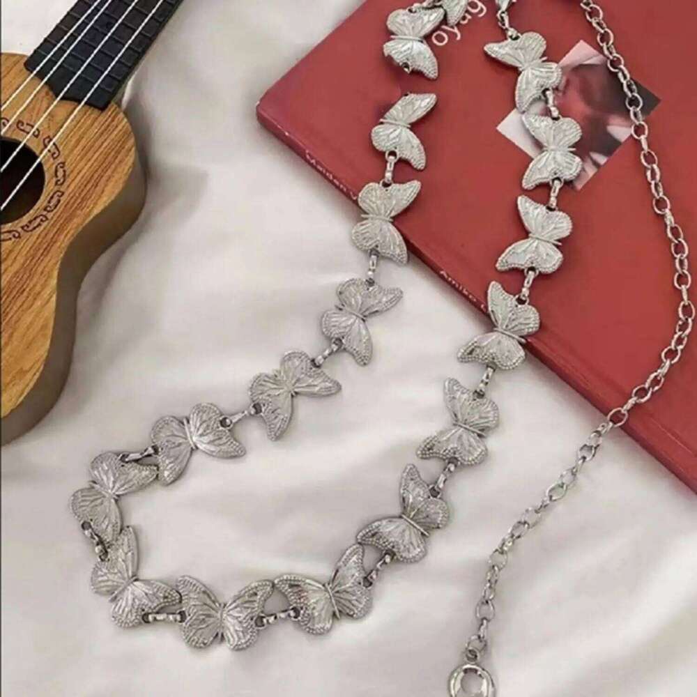 Fashion Female Waist Chain Belt Butterfly Pendant Punk Metal Belts Women Luxury Silver Color Waistband For Summer Beach H260228