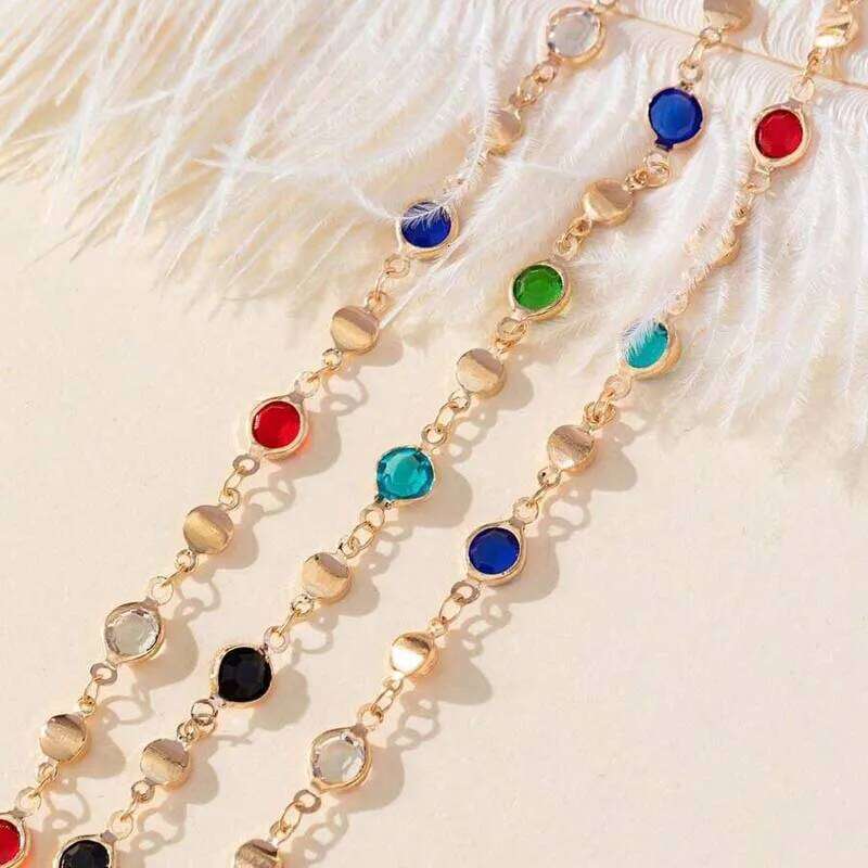 2025 Fashion Colorful Zircon Waist for Women Bohemian Gold Color Shiny Rhinestone Long Tassel Belly Chain Body Jewelry H260228