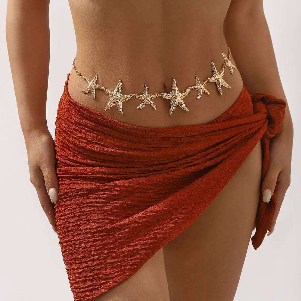 Vintage Gold Star Starfish Waist Metal Link Belly Belt Chain for Women Fashion Boho Summer Beach Bikini Body Jewelry H260228