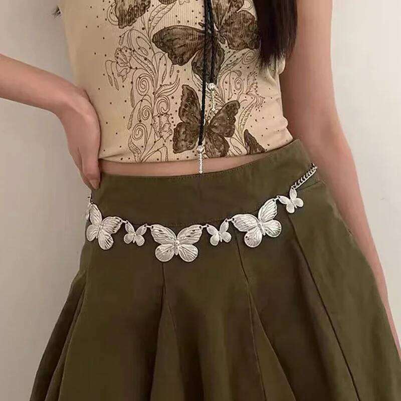 Women Belt Female Waist Adjustable Punk Metal Butterfly Desinger Belts Fashion Sweet Body Chain Jewelry H260228