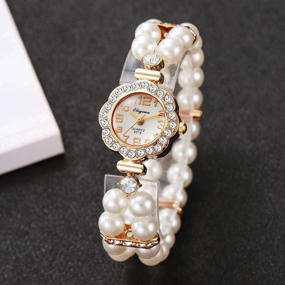 Elegant Pearl Rhinestone Strap Women Wrist Ladies Arabic Dial Quartz Reloj Mujer Girls Clock Without Box H260228