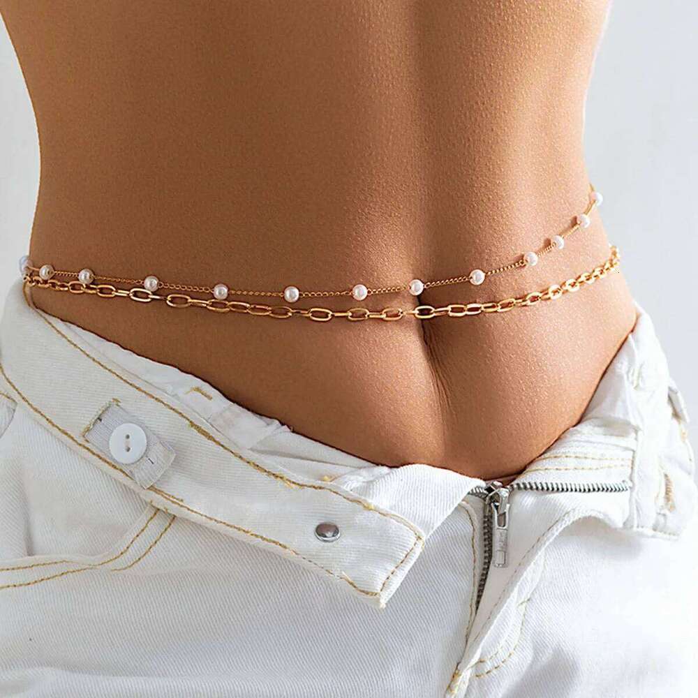 Retro Sweet Imitation Pearl Hollow Cross Waist Chain 2025 Multi Layer Simple Gold Color Metal Girl Fashion Charm Jewelry H260228