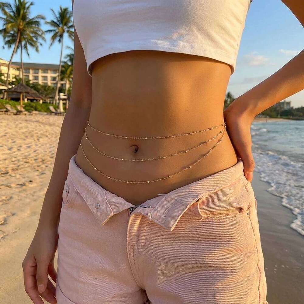 Fashion Boho Double Layer Rhinestone Tassel Belly For Women Y2K Gold Color Beach Bikini Waist Body Chain Party Jewelry H260228
