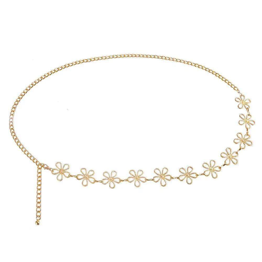 Fashion Flower Waist Y2K Adjustable Metal Belt Versatile Match Dress Decoration Chain Waistband Women H260228