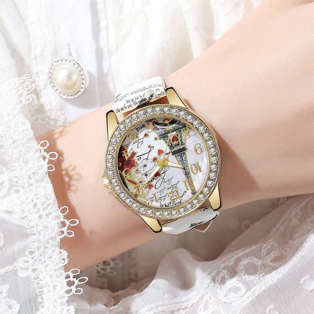 Fashion Flowers Women es Ladies Leather Strap Analog Quartz Reloj Mujer Girls Clock Gift H260228