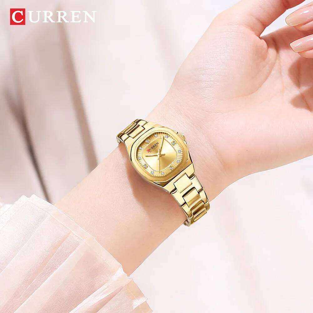 CURREN Women's Slim Quartz Classic Round Dial with Rhinestone Elegant Stainless Steel Band for Ladies H260228