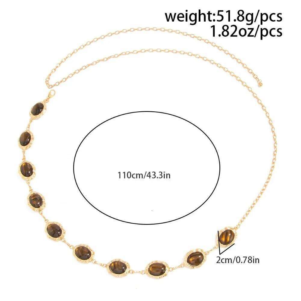 New Retro Resin Cat Eye Gemstone Metal Adjustable Temperament Waist Belt Body Chain For Women H260228