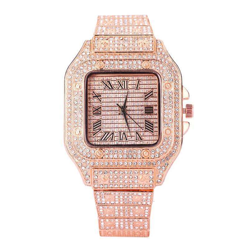 Fashion Full Diamond Square Quartz for Men Women Luxurious Stainless Steel Strap Rhinestone Studded Dial H260228