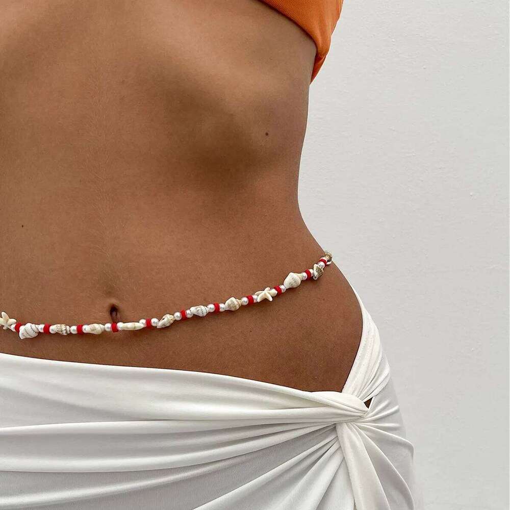 Fashion Pearl Starfish Conch Waist for Women Girls Sexy Acrylic Rice Beaded Body Chain Bikini Beach Jewelry Accessories H260228