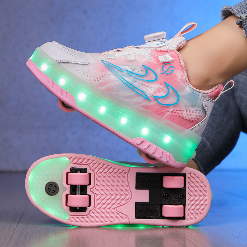 Free shipping Teenage Adult Roller Kids Shoes Sneakers Led Girls For Boys Luminous Sneakers 4-Wheel with Backlight Roller Skate Shoes Size 29-39
