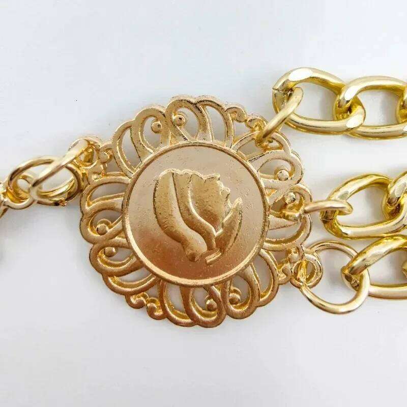 2025 Punk Hip Hop Style All-match Moon Metal Womans Dress Vintage High Waist Chain Belt for Women H260228