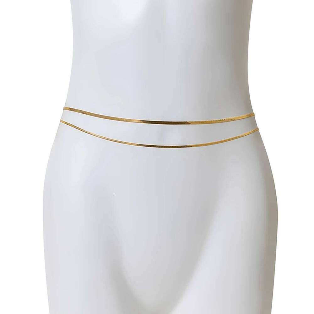 Salircon Minimalist Double-layer Metal Flat Snake Belly Waist Chain Women's Fashion Sexy Bikini Beach Summer Body Jewelry H260228