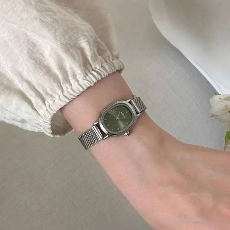 Small Oval Dial Green Simple Stainless Steel Ladies Wristes Brand Women Luxury Gift Quartz Dropshipping H260228