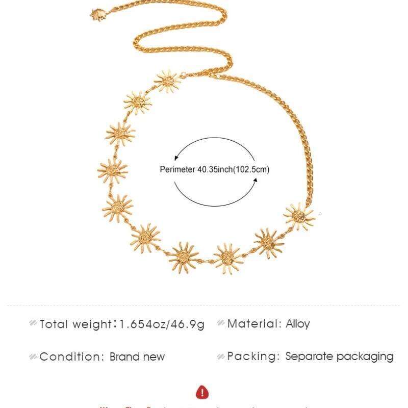 Fashion Metal Sun Women's Adjustable Durable Retro Waist Gold/Silver Carved Chain Belt H260228