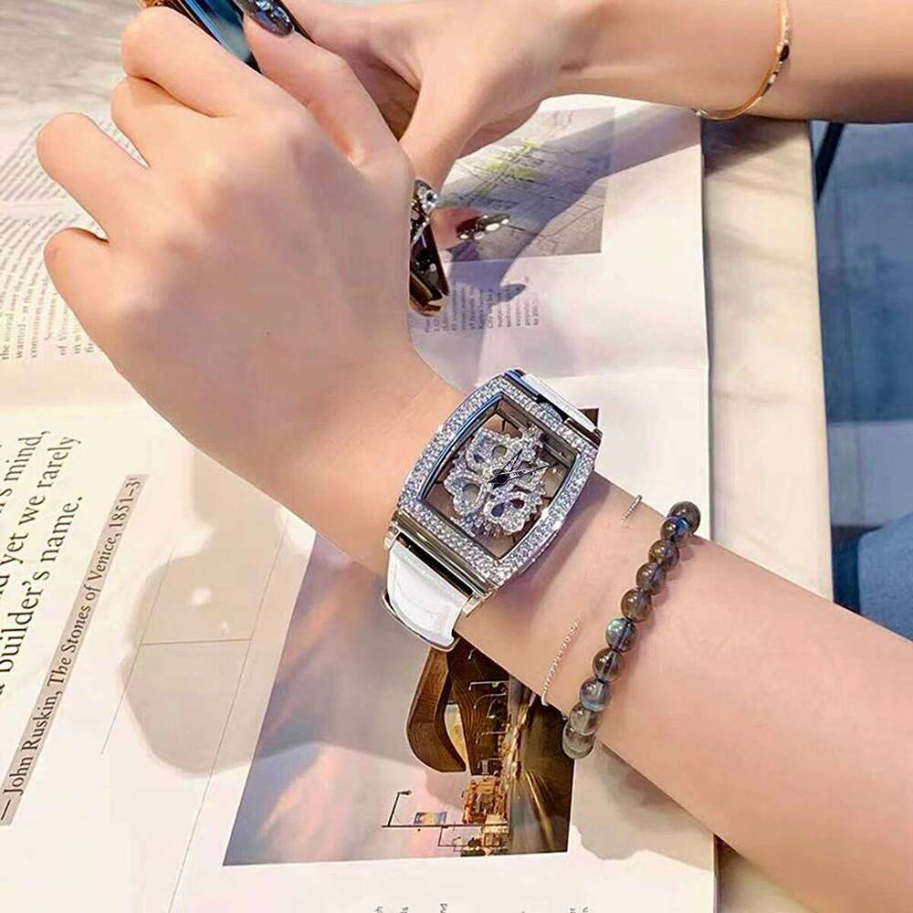 Fashionable Elegant Wine Barrel Shaped Ladies' With Transparent Back & Rhinestone Detail Quartz Movement , Rotatable H260228