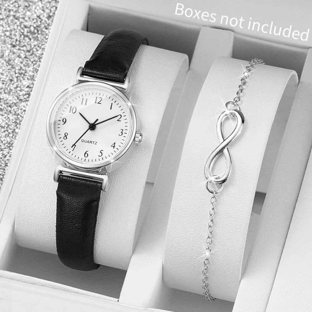 2PCS Fashion Small Arabic Dial Women es Ladies Leather Strap Quartz Wrist Set Reloj Mujer Without Box H260228