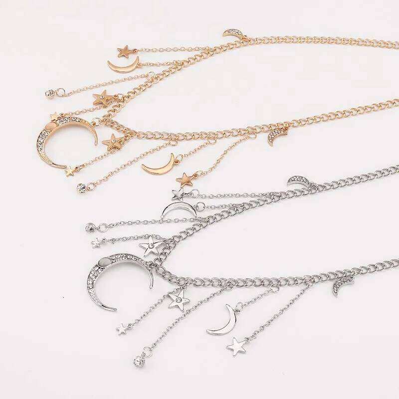 Fashion Gold Color Star Moon Pendant Waist for Women Sexy Metal Shiny Zircon Tassel Belly Chain Bikini Jewelry Gifts H260228