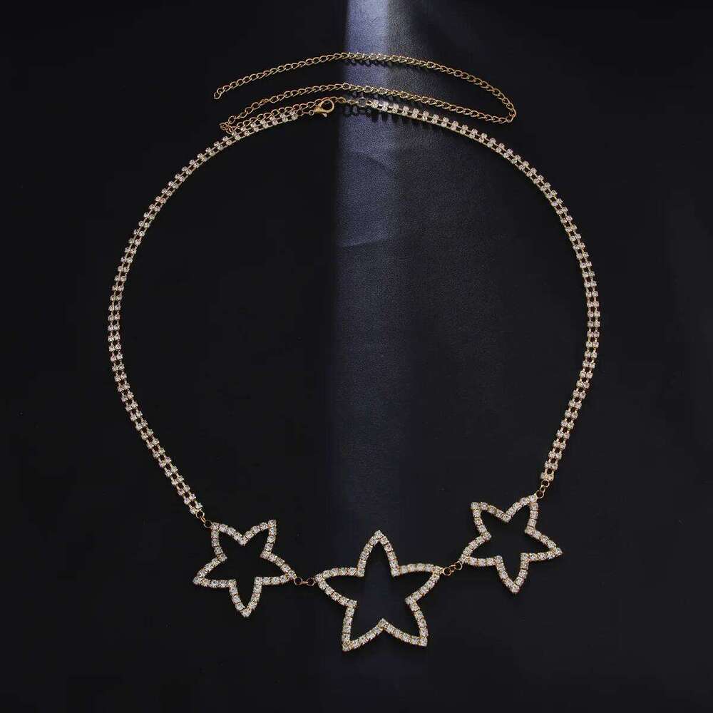 Fashionable Monolayer Star Shaped Rhinestone Waist Nightclub Women's Body Chain Jewelry H260228