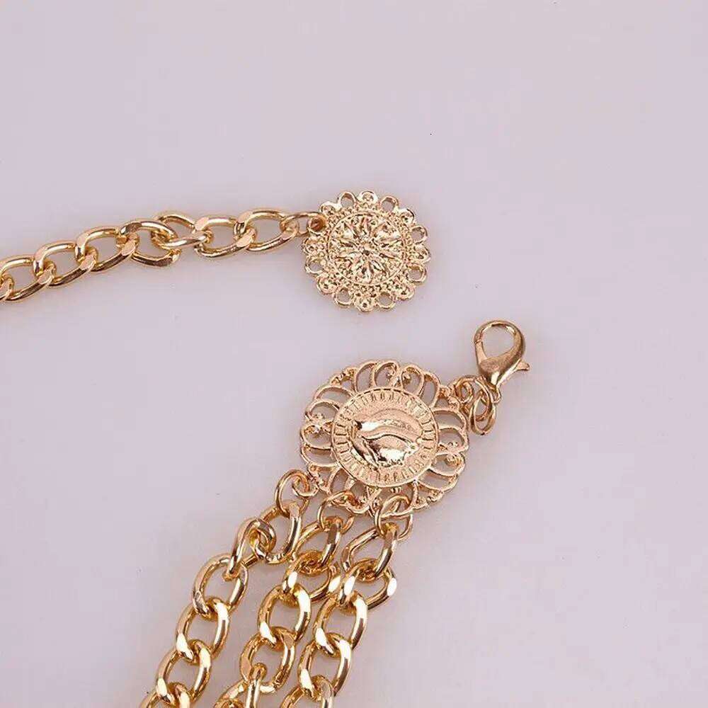 Antique Jewelry Ethnic Style Body Accessory Adjustable Sunflower Round Chain Retro Gold Waist Belt Women H260228
