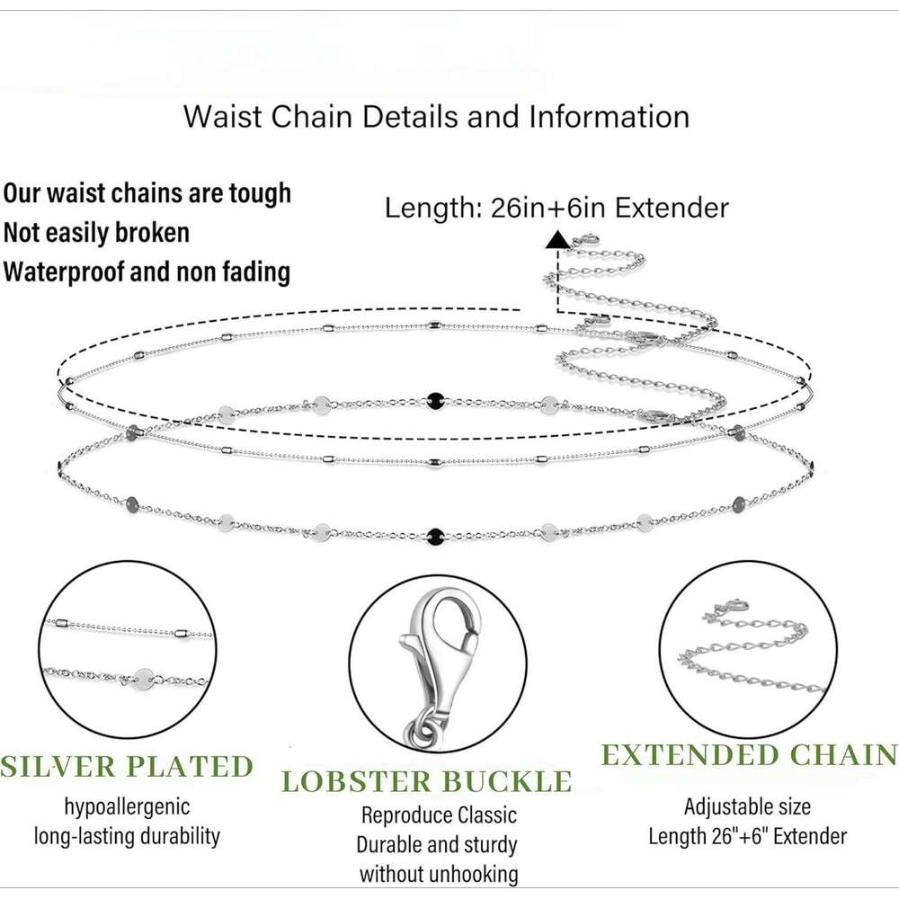 Women Waterproof 18K Plated Waist Beads Chain Gold Belly Belt Body Chains Adjustable Sexy Bikini Beach Jewelry H260228