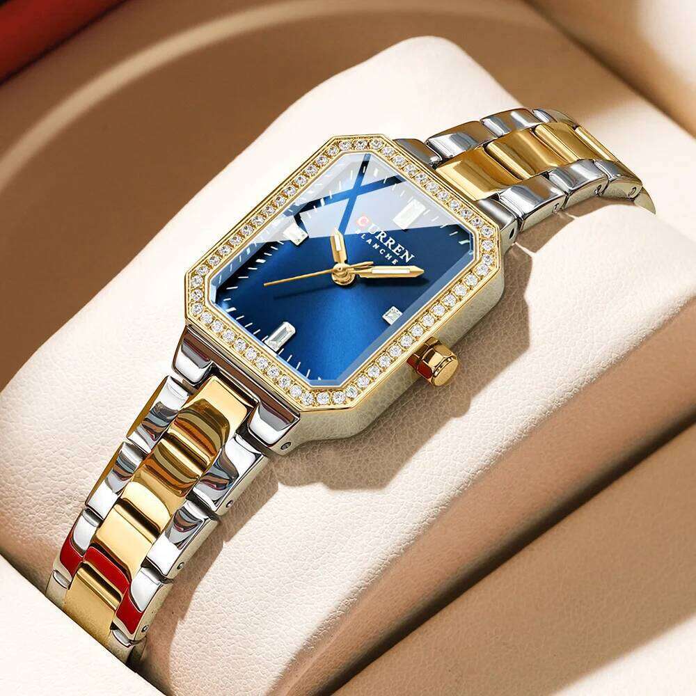 CURREN Luxurious Elegant Women's es Classic Rectangular Dial with Rhinestones Luminous Hands Waterproof H260228