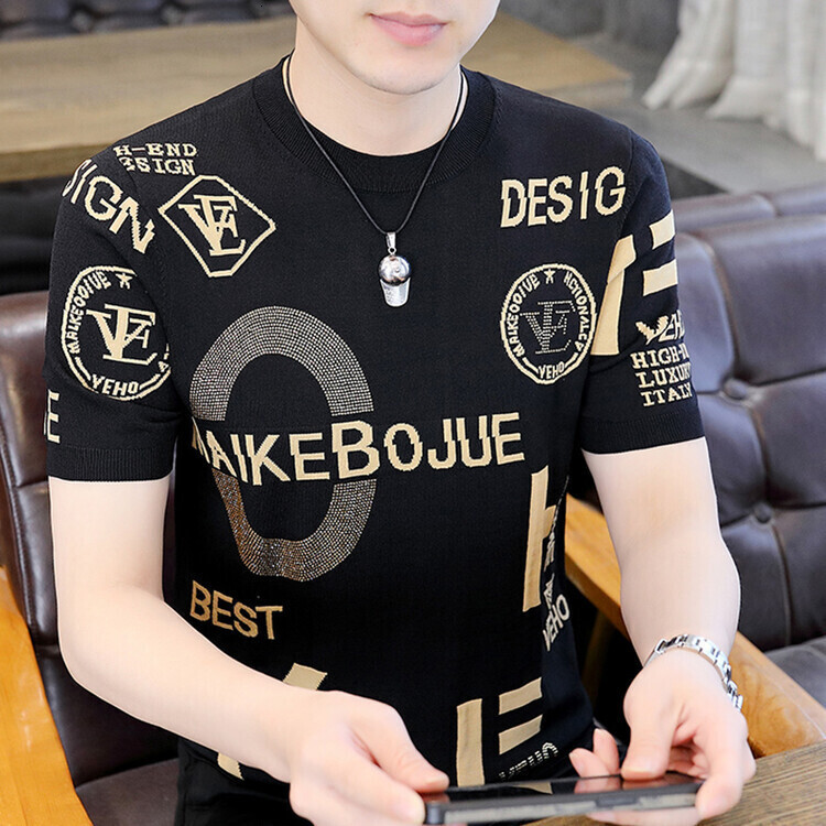 Luxury Luxury Designer Clothes Tiktok Hit Product Ice-Ma Yili Te Short-Sleeve T-Shirt New 2025 Summer Fashion Luxury Slim-Fit High-End Round-Neck T-Sh
