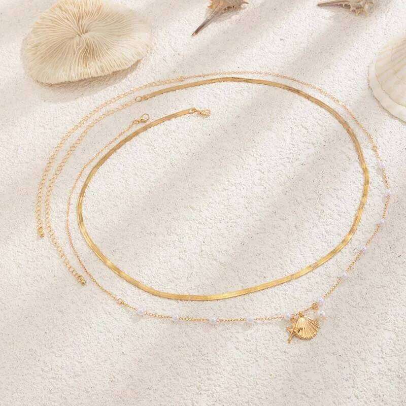 Fashion Metal Starfish Pendant Waist for Women Sexy Gold Color Pearl Beaded Snake Bone Belly Chain Jewelry Gifts H260228
