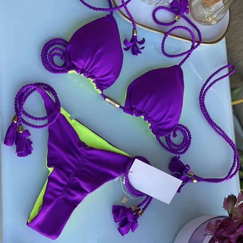 Swimsuit Women Bikinis Sexy Drawstring Beachwear Leopard Two-pieces Swimwear Bathing Suit Lace Up Bikini Set Biquinis Z260301