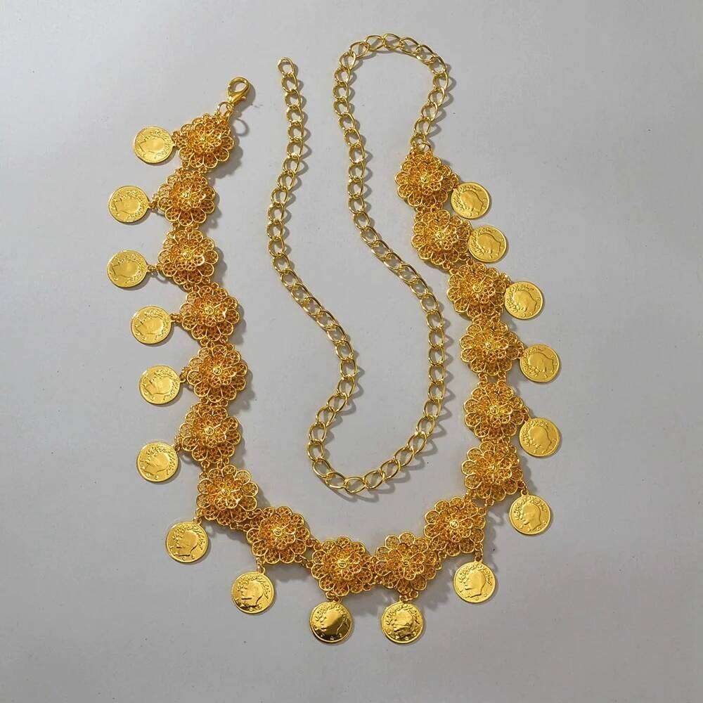 New Fashion Afghan Waistband Jewelry Bohemian Colored Acrylic Gems Gold Color Droplet Coin Tassel Waist Chain Belt For Women H260228