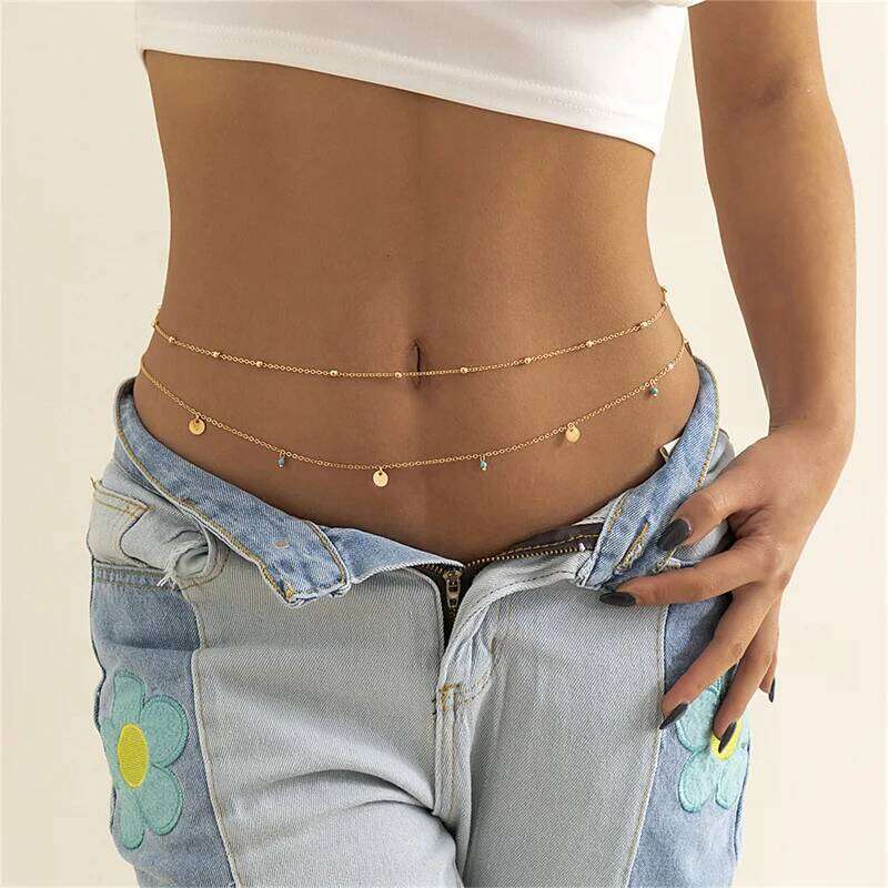 Summer Boho Multilayer Waist Beads Women Fashion Geometric Sequins Belly Sexy Body Chain Jewelry H260228