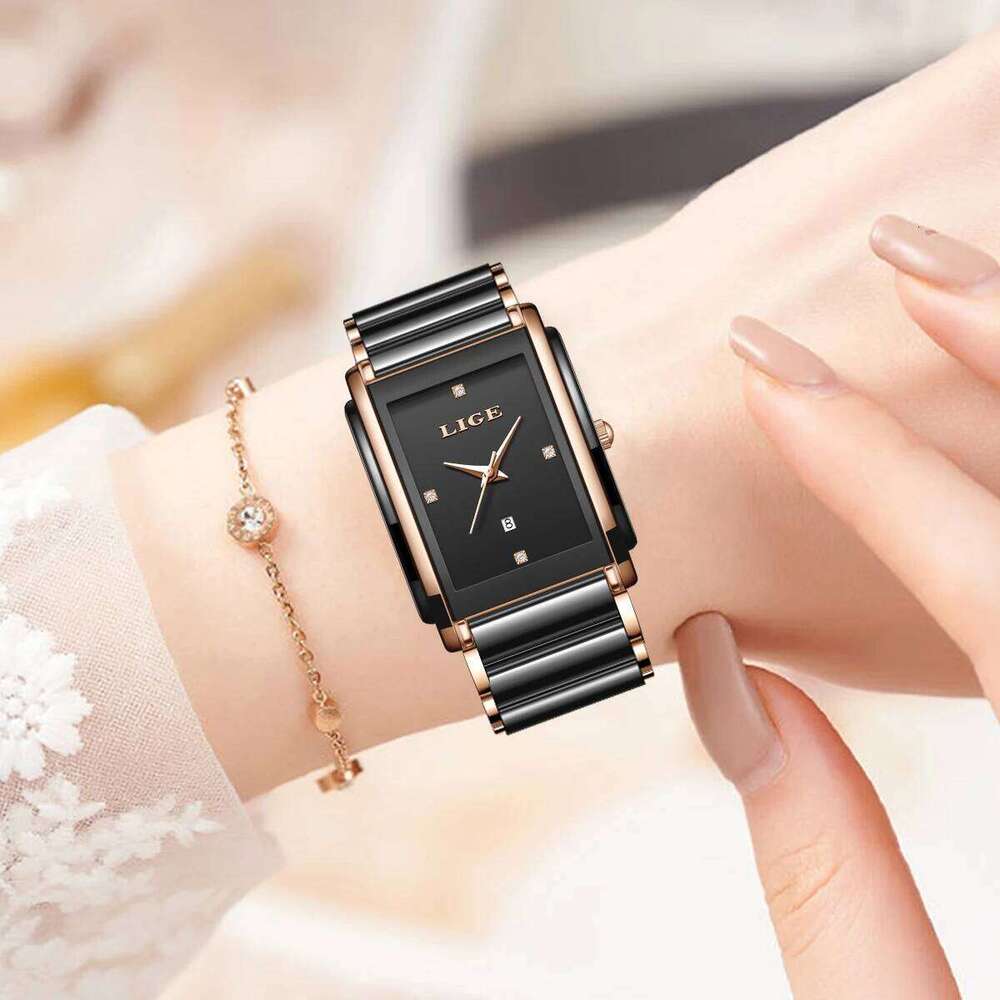 LIGE Fashion Elegant Women's Full Ceramics Strap Ladies Quartz es for Women Gifts Reloj Mujer+Box H260228
