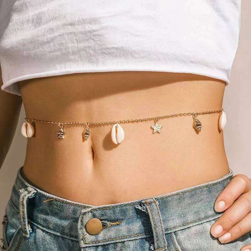 Bohemian Starfish Conch Shell Waist for Women Fashion Imitation Pearl Personality Beach Belly Chain Body Jewelry Gifts H260228